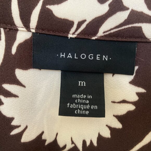 Silky Button Down Brown and Cream Floral Print Blouse - Picture 3 of 4